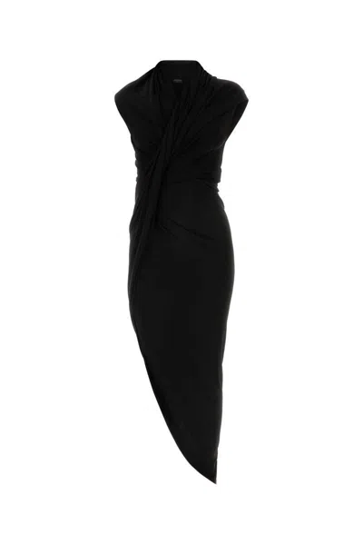 Balenciaga Draped Sleeveless Asymmetric Midi Dress In Black