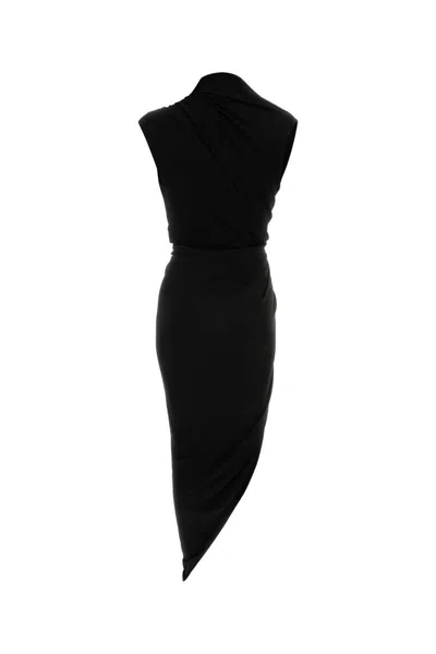 Balenciaga Draped Sleeveless Asymmetric Midi Dress In Black