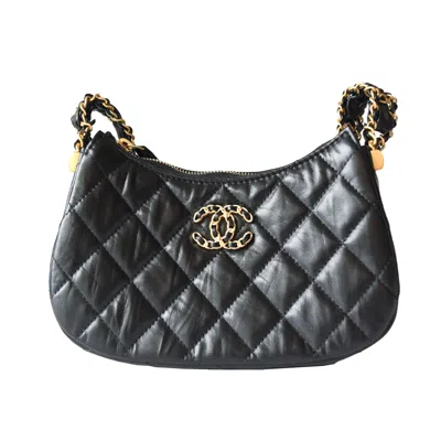 Pre-owned Chanel Aged Calfskin Quilted Hobo Bag Gold Hardware Black