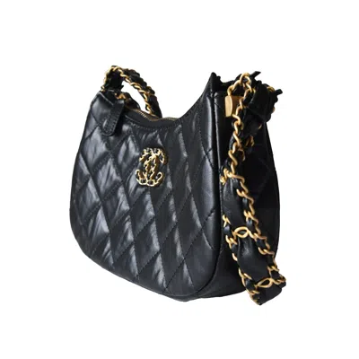 Pre-owned Chanel Aged Calfskin Quilted Hobo Bag Gold Hardware Black