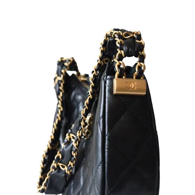 Pre-owned Chanel Aged Calfskin Quilted Hobo Bag Gold Hardware Black