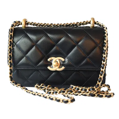 Pre-owned Chanel Calfskin Quilted Mini Perfect Fit Flap Gold Hardware Black