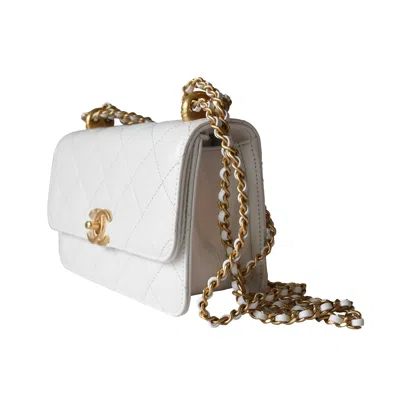 Pre-owned Chanel Calfskin Quilted Mini Perfect Fit Flap White