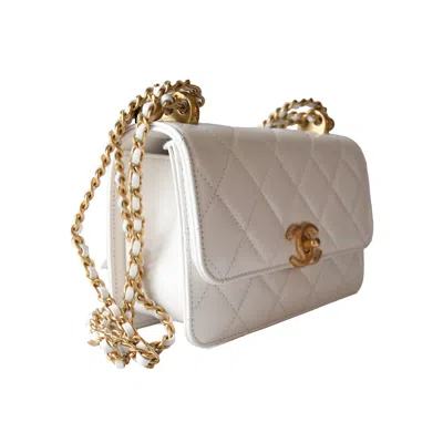 Pre-owned Chanel Calfskin Quilted Mini Perfect Fit Flap White