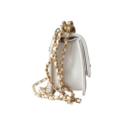 Pre-owned Chanel Calfskin Quilted Mini Perfect Fit Flap White