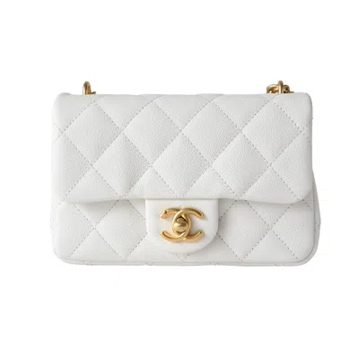Pre-owned Chanel Caviar Quilted Mini 24p Sweetheart Flap Bag Gold Hardware White