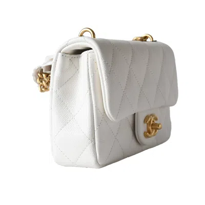 Pre-owned Chanel Caviar Quilted Mini 24p Sweetheart Flap Bag Gold Hardware White