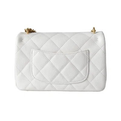 Pre-owned Chanel Caviar Quilted Mini 24p Sweetheart Flap Bag Gold Hardware White