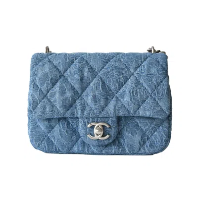Pre-owned Chanel Denim Quilted Camellia Sweetheart Flap Bag Silver Hardware Blue