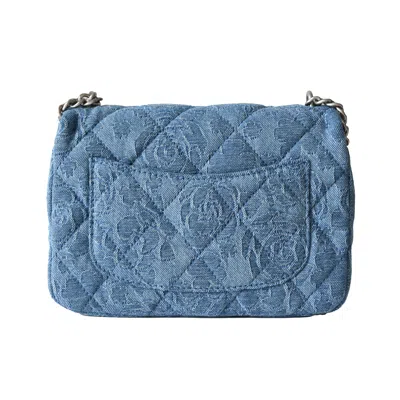 Pre-owned Chanel Denim Quilted Camellia Sweetheart Flap Bag Silver Hardware Blue