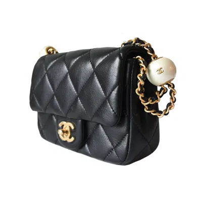 Pre-owned Chanel Lambskin Brushed Mini Square Pearl Flap Bag Gold Hardware Black