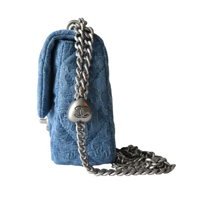Pre-owned Chanel Denim Quilted Camellia Sweetheart Flap Bag Silver Hardware Blue