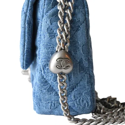 Pre-owned Chanel Denim Quilted Camellia Sweetheart Flap Bag Silver Hardware Blue