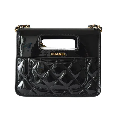 Pre-owned Chanel Patent Quilted Graphic Catch Flap Black