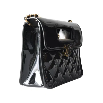 Pre-owned Chanel Patent Quilted Graphic Catch Flap Black