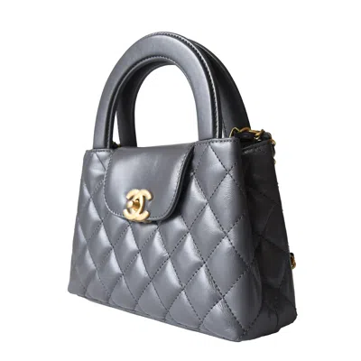 Pre-owned Chanel Shiny Aged Calfskin Quilted Mini Kelly Brushed Gold Hardware Grey