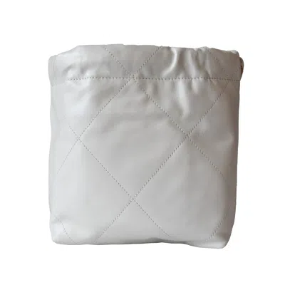 Pre-owned Chanel Shiny Calfskin Quilted Mini  22 Tote Bag Gold Hardware White