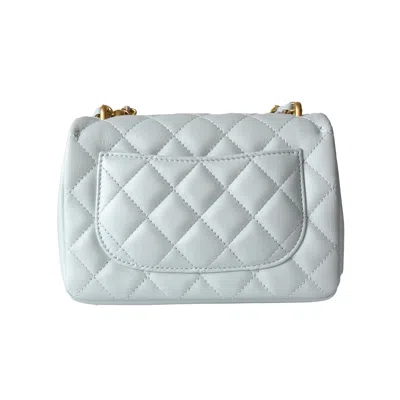 Pre-owned Chanel Shiny Lambskin Quilted Pearl Twist Square Flap Bag Gold Hardware Light Blue