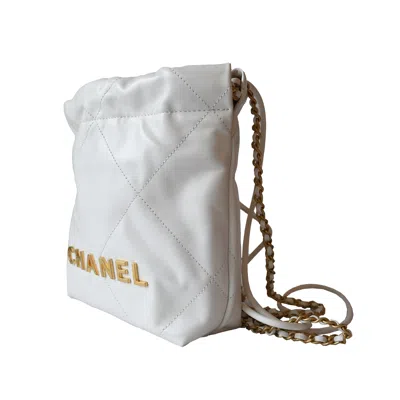 Pre-owned Chanel Shiny Calfskin Quilted Mini  22 Tote Bag Gold Hardware White