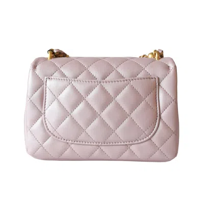 Pre-owned Chanel Shiny Lambskin Quilted Pearl Twist Square Flap Bag Gold Hardware Light Pink