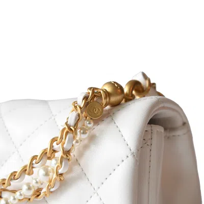 Pre-owned Chanel Shiny Lambskin Quilted Pearl Twist Square Flap Bag Gold Hardware White