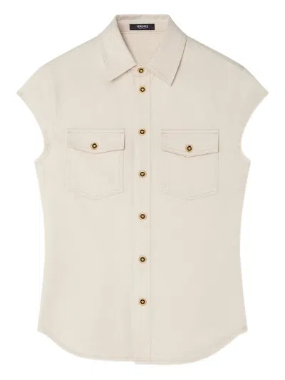 Versace Sleeveless Denim Shirt In White