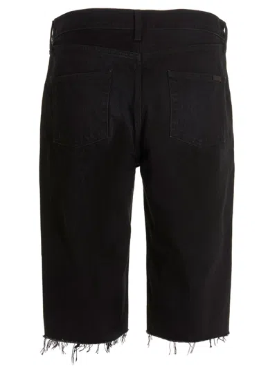 Saint Laurent Black Denim Shorts With Frayed Edge