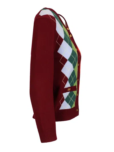 Ganni Womens Tawny Port Rhombus-print Round-neck Wool And Cashmere Cardigan Xl