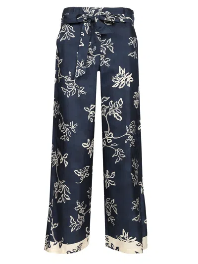 S Max Mara Cinzia Drawstrings Pants Printed Silk Twill Trousers Blue In Blue