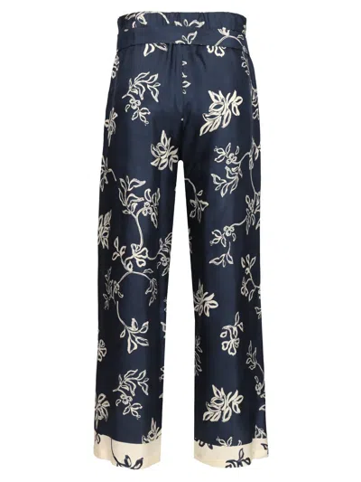 S Max Mara Cinzia Drawstrings Pants Printed Silk Twill Trousers Blue In Blue