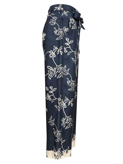 'S MAX MARA CINZIA DRAWSTRINGS PANTS PRINTED SILK TWILL TROUSERS BLUE 