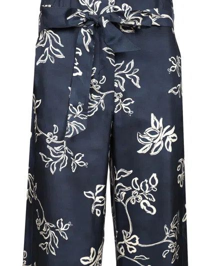 S Max Mara Cinzia Drawstrings Pants Printed Silk Twill Trousers Blue In Blue