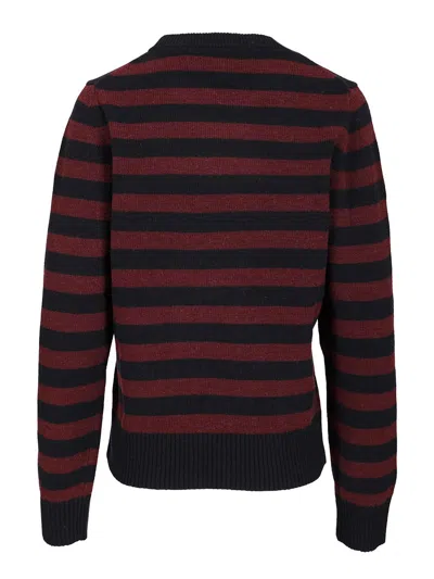 Ganni Graphic Wool Mix Poodle Stripe Crewneck Knitwear Multicolor In Multi