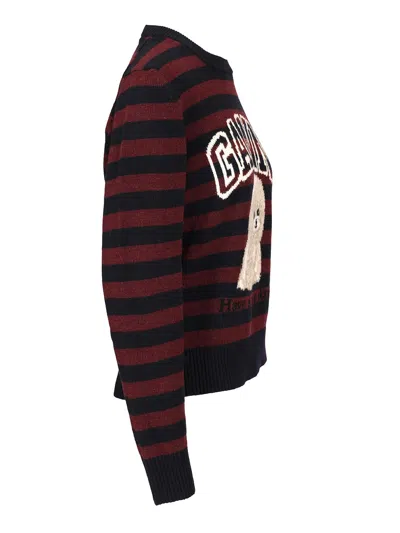 Ganni Graphic Wool Mix Poodle Stripe Crewneck Knitwear Multicolor In Multi