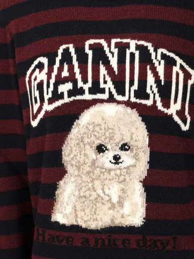 Ganni Graphic Wool Mix Poodle Stripe Crewneck Knitwear Multicolor In Multi