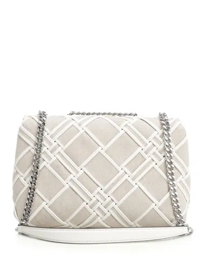 TORY BURCH KIRA WOVEN CANVAS SMALL CONVERTIBLE SHOULDER BAG CROSSBODY BAGS BEIGE 