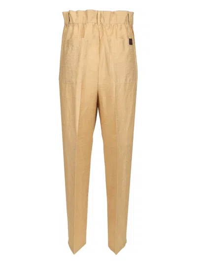 Max Mara Straight In Linen And Silk Trousers Beige