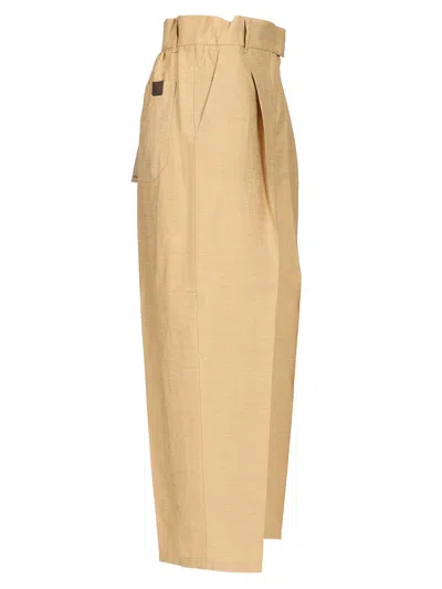 Max Mara Straight In Linen And Silk Trousers Beige