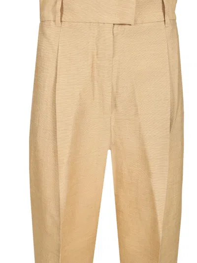Max Mara Straight In Linen And Silk Trousers Beige