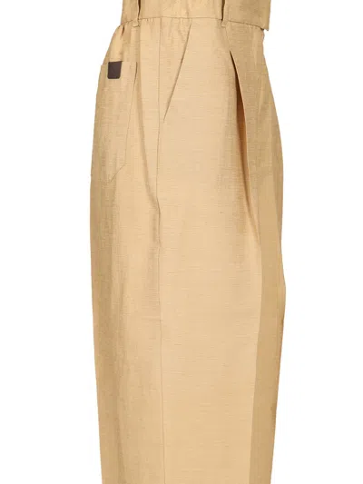 Max Mara Straight In Linen And Silk Trousers Beige