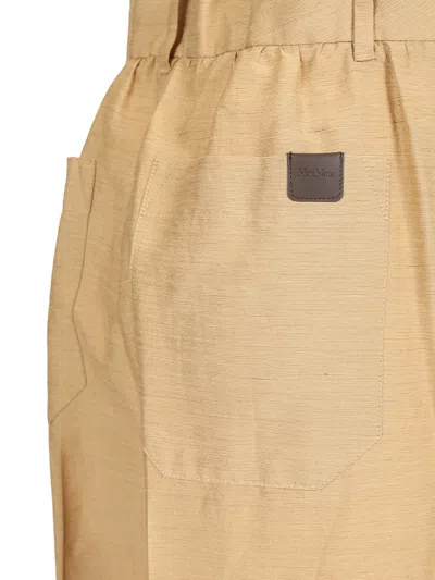 Max Mara Straight In Linen And Silk Trousers Beige