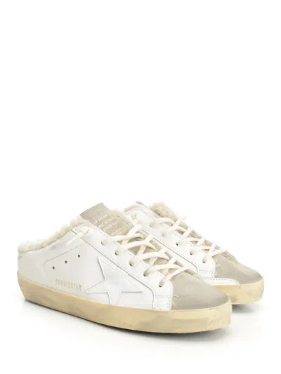 Golden Goose Snakers Super Star Leather Sabot White And Taupe In White