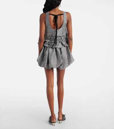 Ganni Crinkled Taffeta Check Open Back Frill Top