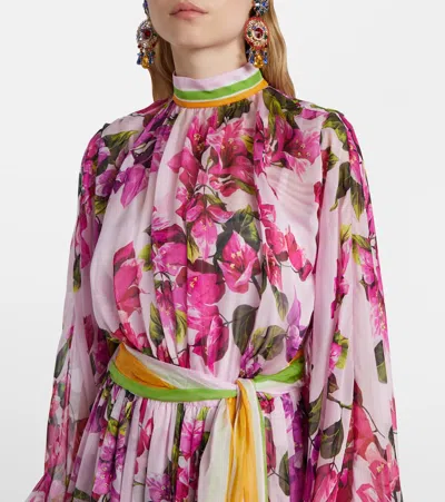Dolce & Gabbana Belted Floral Silk Kaftan In Pink