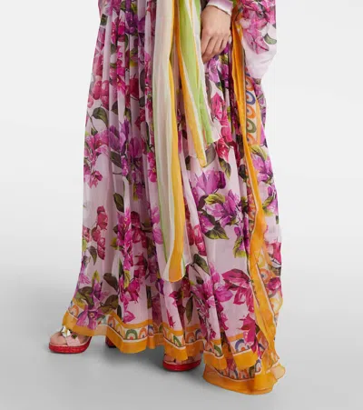 Dolce & Gabbana Belted Floral Silk Kaftan In Pink