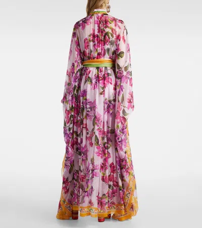 Dolce & Gabbana Belted Floral Silk Kaftan In Pink