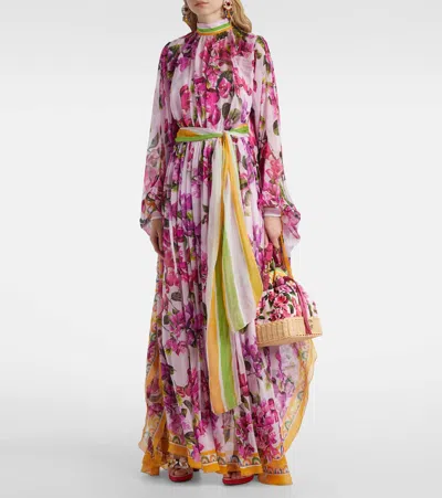 Dolce & Gabbana Belted Floral Silk Kaftan In Pink