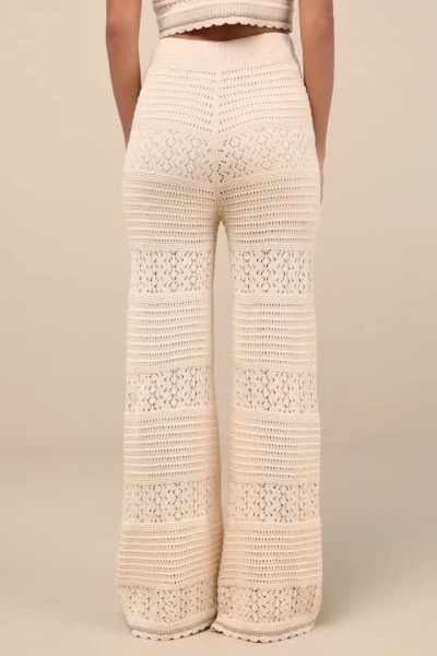 Lulus Desta Beige Crochet Knit Wide-leg Pants In Multi