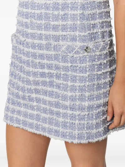 Versace Short-sleeve Windowpane Tweed Boucle Mini Dress In Blue
