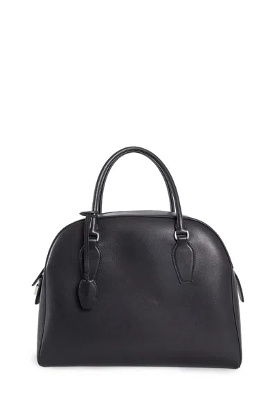 The Row India Medium Leather Tote Bag In Black